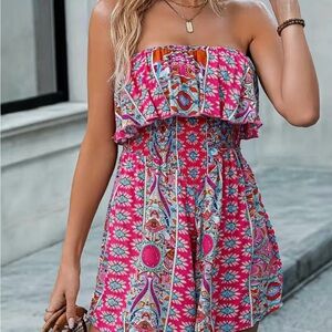 New Tribal Print Tube Top Romper